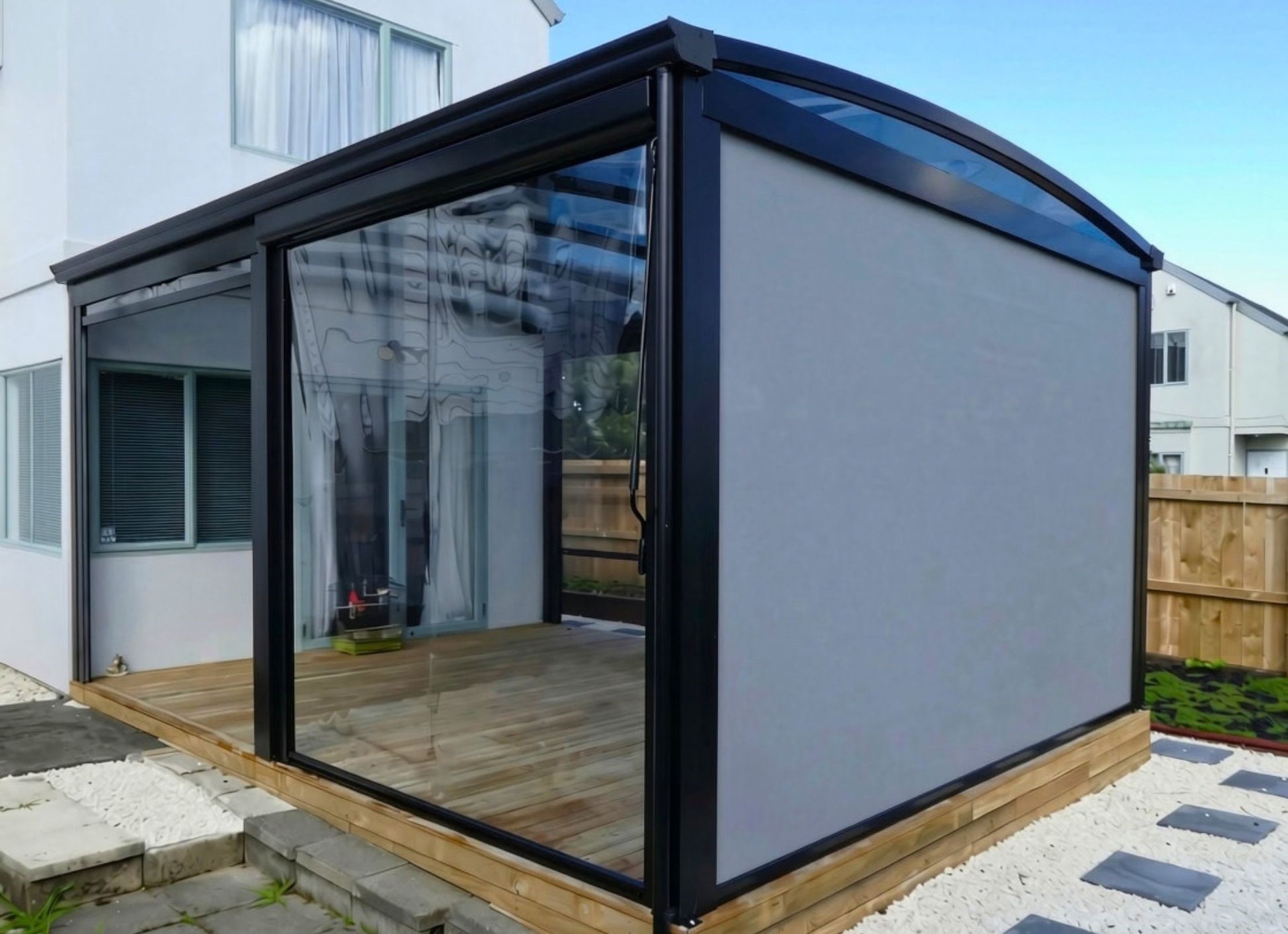 Omni outdoor screens enclosing a patio